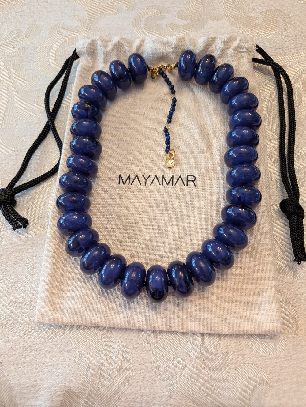 Mayamar Lapis Lazuli Bead and Resin Oval Pebble Necklace & Gift Bag - Picture 4 of 5